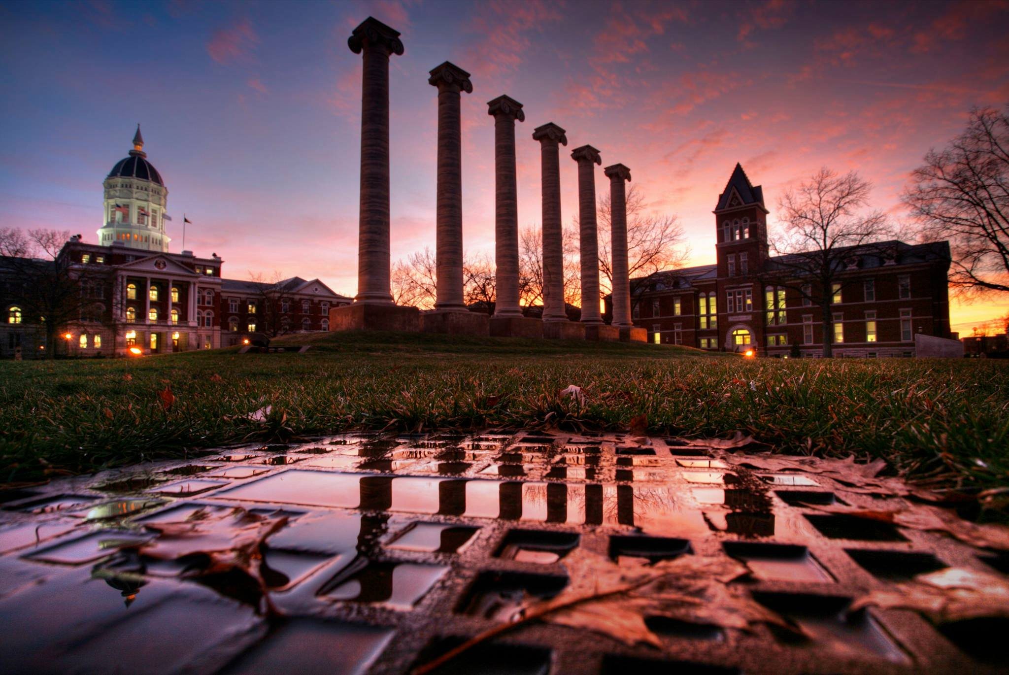 The Columns at the University of Missouri at sunset